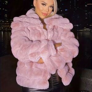 New Luxurious Pink Faux Fur Jacket